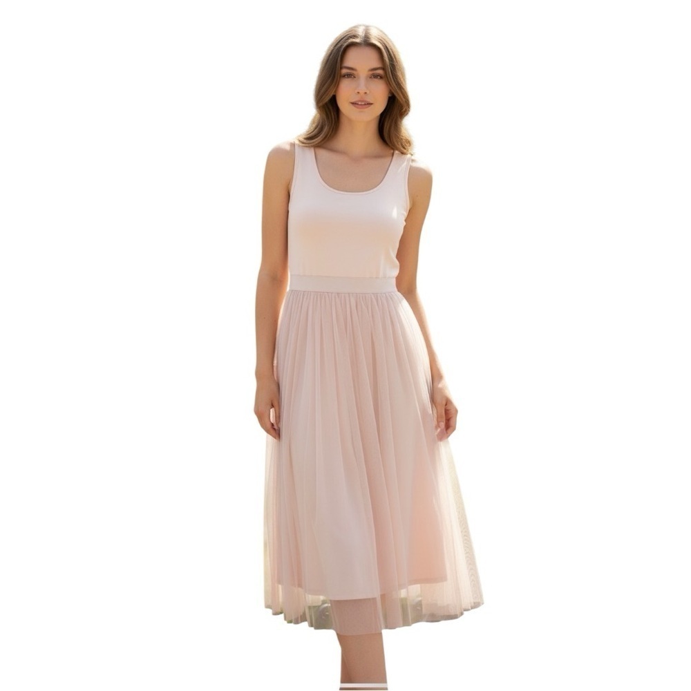 Boohoo Tall Boutique Tulle Mesh Midi Dress, Size 8 Tall, Blush, Pink and…